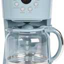 Haden Brighton Coffee Machine, 12 Cup Programmable Drip Coffee Maker with Auto Shut-Off Function and Reusable Washable Water Filter, Sky Blue & Chrome