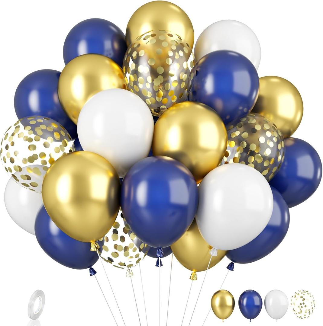 Navy Blue and Gold Balloons - Gold Confetti Balloons for Boys Birthday, Baby Shower, Wedding Anniversary Party Supplies (35PCS)