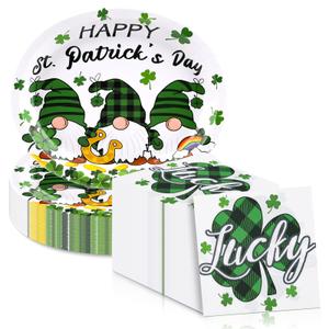 Lejof 100Count St.Patricks Oval Paper Plates and Napkins Sets -10" x 12" Heavy Duty Party Plates and 6.5'' Napkins for St.Patricks Party