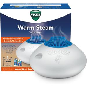 Vicks Warm Steam Vaporizer & Humidifier 1.5 Gallon Tank for Small and Medium Rooms, Night Light, Works with VapoPads and Vapo Steam