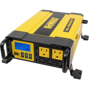 DEWALT DXAEPI1000 Power Inverter 1000W Car Converter with LCD Display: Dual 120V AC Outlets, 3.1A USB Ports, 12V DC Adapter, Battery Clamps
