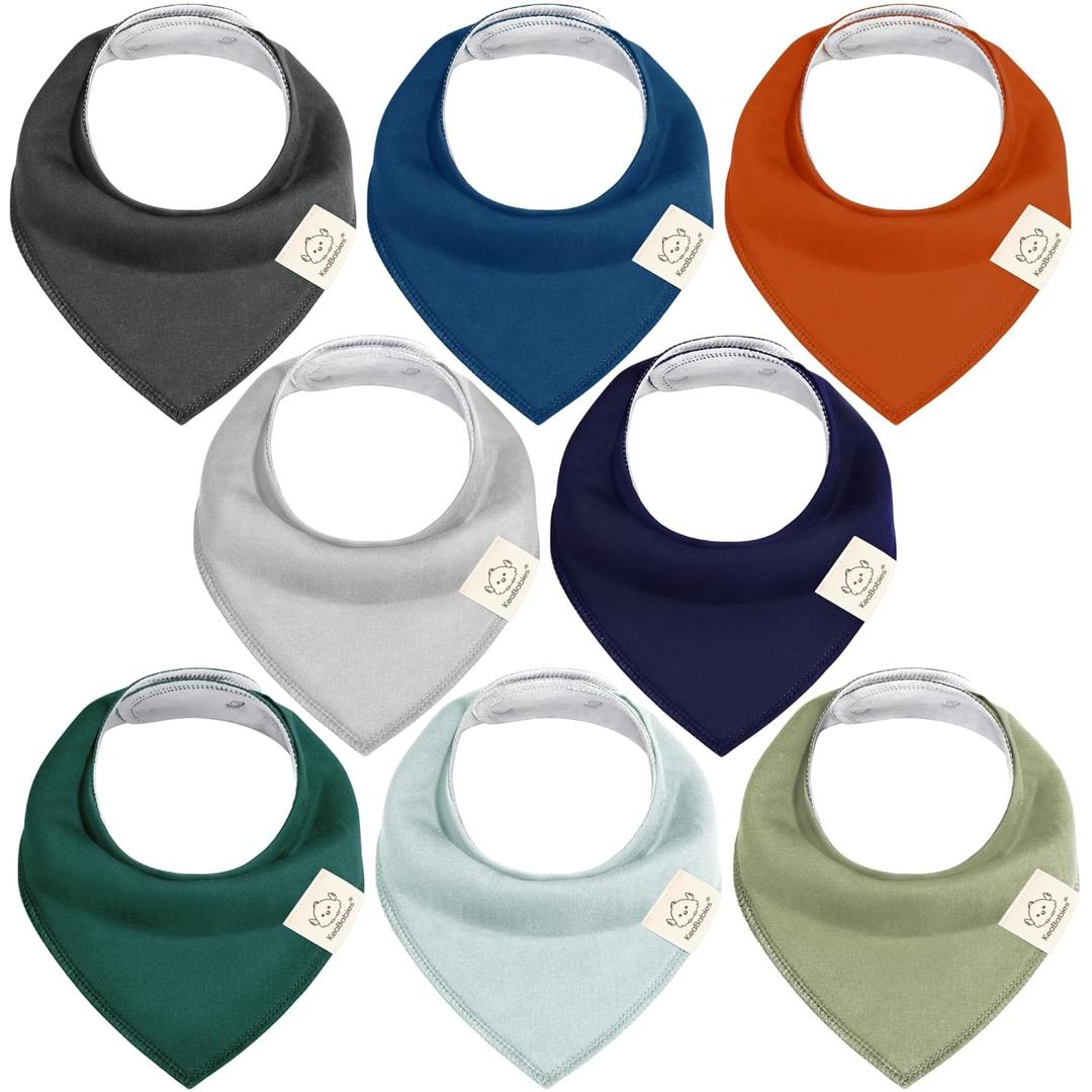 KeaBabies 8-Pack Organic Baby Bandana Bibs for Boys, Girls - Super Absorbent Triangle Baby Bibs for Drooling and Teething Infant, 100% Cotton Extra Soft for Newborn, Infant 0-36 Months (Hunter)
