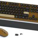 Wireless Keyboard and Mouse Combos, Retro Keyboard and Mouse Wireless Full Size, 2.4Ghz Connection and Optical Mouse for Windows, Mac, PC, Laptop for Home and Office (Coffee-Black)