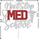 Next Stop Med School Cake Topper, Future Doctor Grad, Medical Degree College Student, High School Graduation Party Decoration Supplies, Silver and Red Glitter