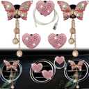 Pink Heart & Butterfly Air Vent Clips, 4 Pcs Bling Heart & Butterfly Air Fresheners Vents Clips Diamond Car Interior Decor Bling Cute Pink Car Accessories Decoration for Women + Heart Mask Hook