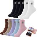 HUGSWEET Soft Comfy Cotton Breathable Socks for Women above Ankle Mini Crew Bootie Socks Gifts for Women 5-10 Pairs (9-12, 3 Black,2 White,coffee,khak,light Blue,light Purple,light Pink)