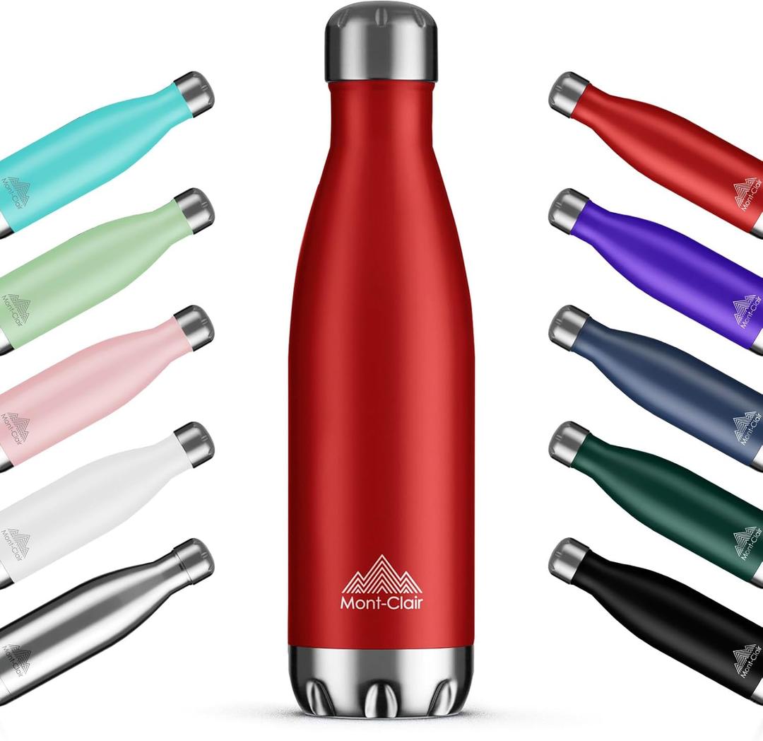 Mont-Clair H2O Stainless Steel Water Bottle, Vacuum insulated - BPA Free, 12h Hot & 24h Cold Drinks, Metal Water Bottle 25oz Leakproof, Ideal for Adult, Kids, Running - Red