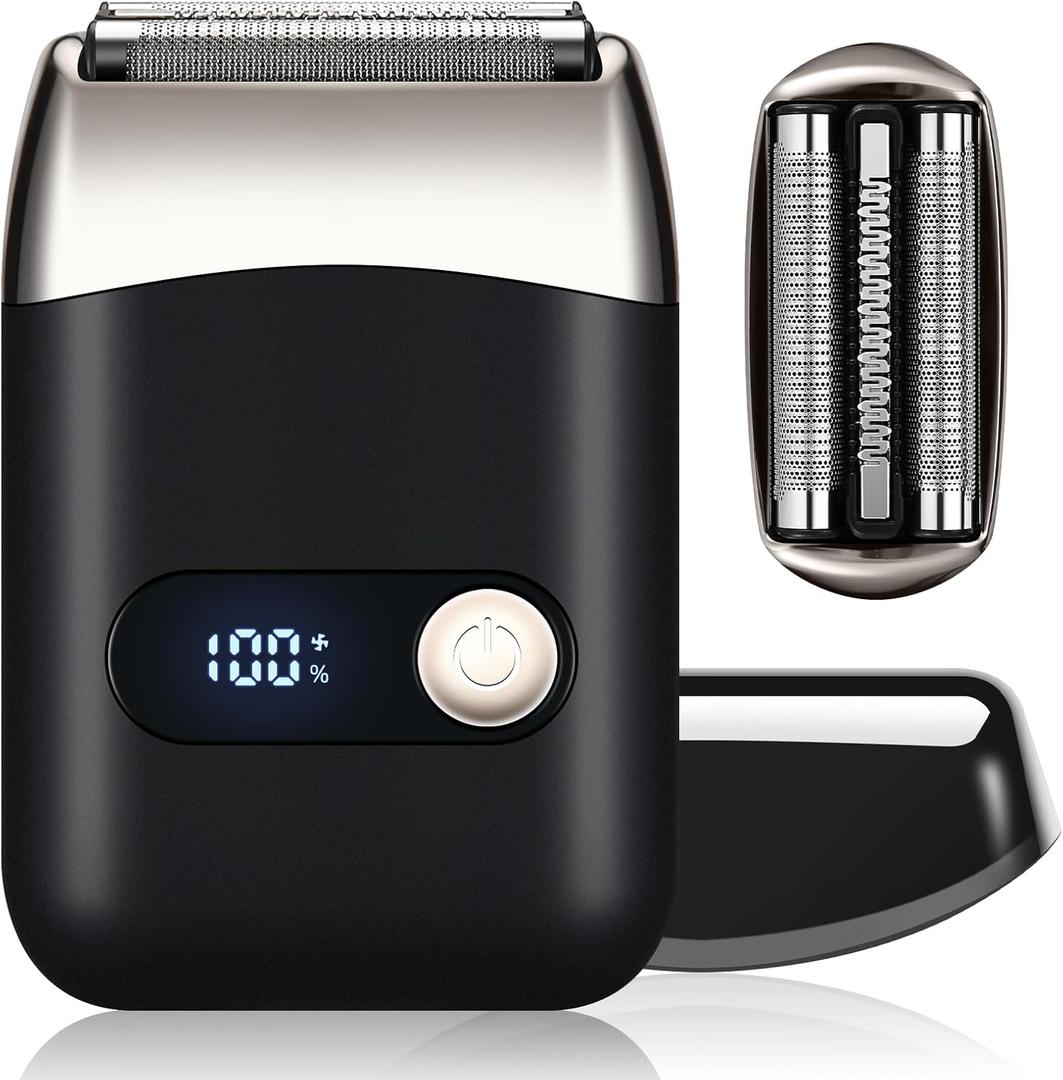 Electric Shavers for Men, Electric Foil Razor, Portable Compact Travel Foil Shaver with Floating Blade - 2-Speed Adjustment, USB-C Fast Charging, Mini & Lightweight, Clear Led Display