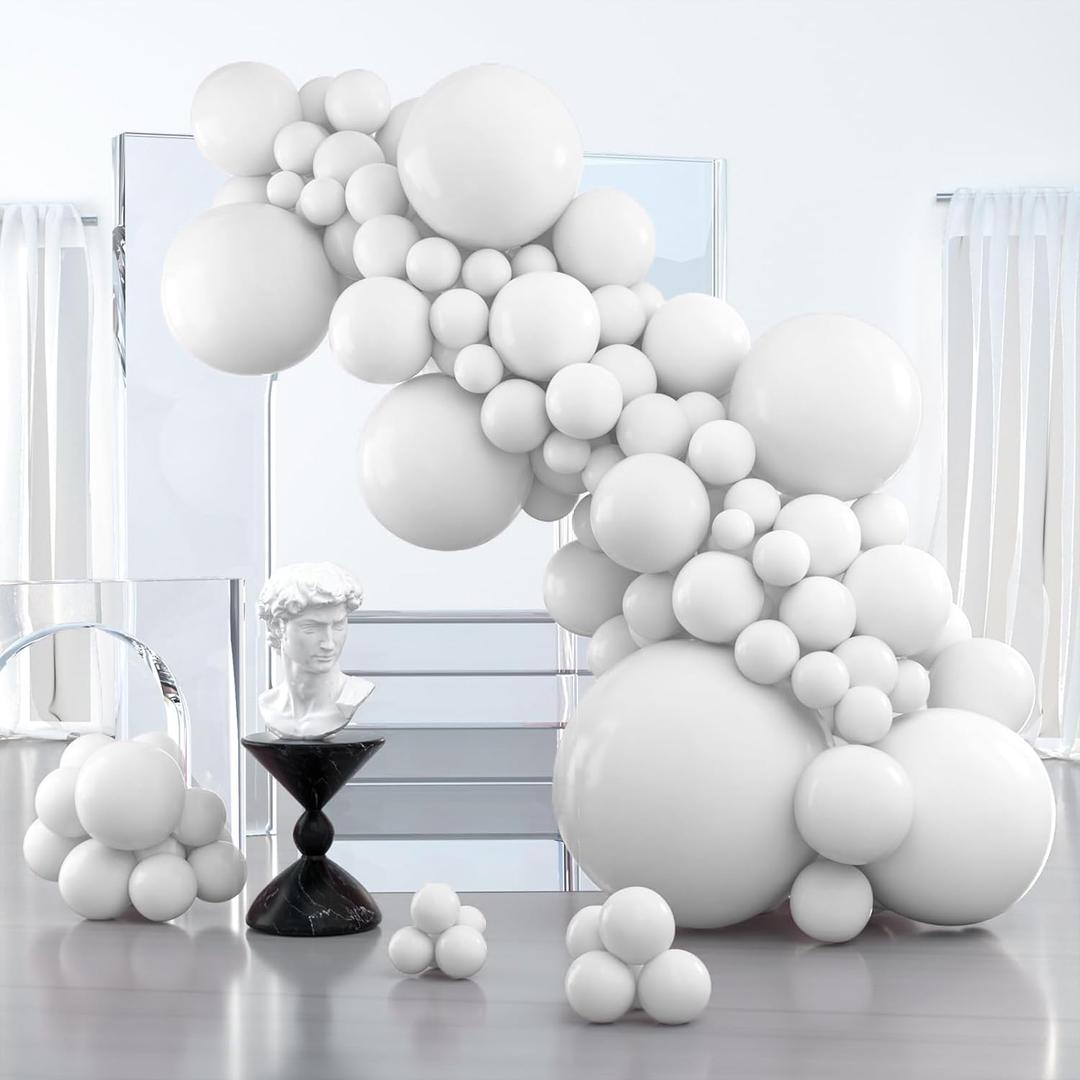 PartyWoo White Balloons 100 pcs Different Sizes Pack of 36 18 12 10 5 Inch Matte White Latex Balloon Arch Kit Garland for Wedding Bridal Graduation Baby Shower Birthday Party Decorations White-Y13