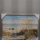Beach Picture Wooden Artwork Framed: Coastline Wall Art Seascape Wall Decor Ocean Scene Art Prints for Bedroom 32"x24" (Blue Sea Wild Grass)