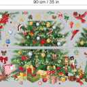 Decorated Christmas Tree Wall Decals, Cardinal Birds Gold Snowflakes Festive Elements Wall Stickers for Home Shop Holiday Party Wall Decoration