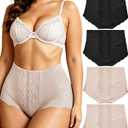 4Pack Women's High Waisted Underwear Moderate Tummy Control Shapewear Panties Stretch Lace Briefs for Women, Size: 4X-Large