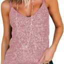 lime flare Women Sexy Sparkle Shimmer Cami Tank Tops Las Vegas Disco Sequin Camisole (Pink, Medium)