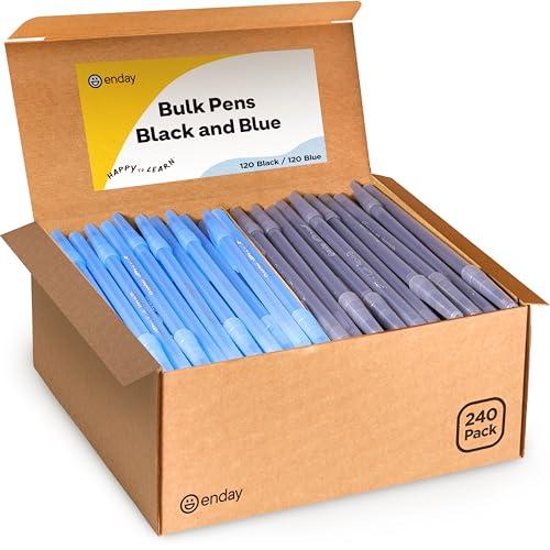 Enday Ballpoint Pens Bulk Blue and Black Pens (240 Pack) 120 Black & 120 Blue - Medium Point (1.0mm) Flexible Round Barrel For Writing Comfort, Pens Bulk for School, Home and Office.