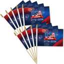 10 Pack 250th Anniversary Hand Held Flags - 5x8 Inch | Small Wooden Stick Flag for Events and Celebrations