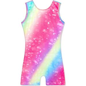 TENVDA Gymnastics Leotards for Girls Old Sparkly Multicolor Kids Tumbling Biketards Unitard (7-8 Years, Colorful Heart Tank)