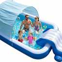10 FT Inflatable Pool with Water Slide & UV Sun Canopy, 119x68x20 Inch Large Family Blow Up Pool for Kids, Adults & Pets, Heavy Duty PVC for Backyard Summer Water Party