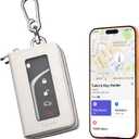 HiWe 3-in-1 Universal Leather Car Key Fob Case Compatible with Apple Find My, Anti-Lost Key Finder, Car Key Holder with Keychain Ring, Dual Layer Key Fob Protector, Never Lose Your Keys (Beige)