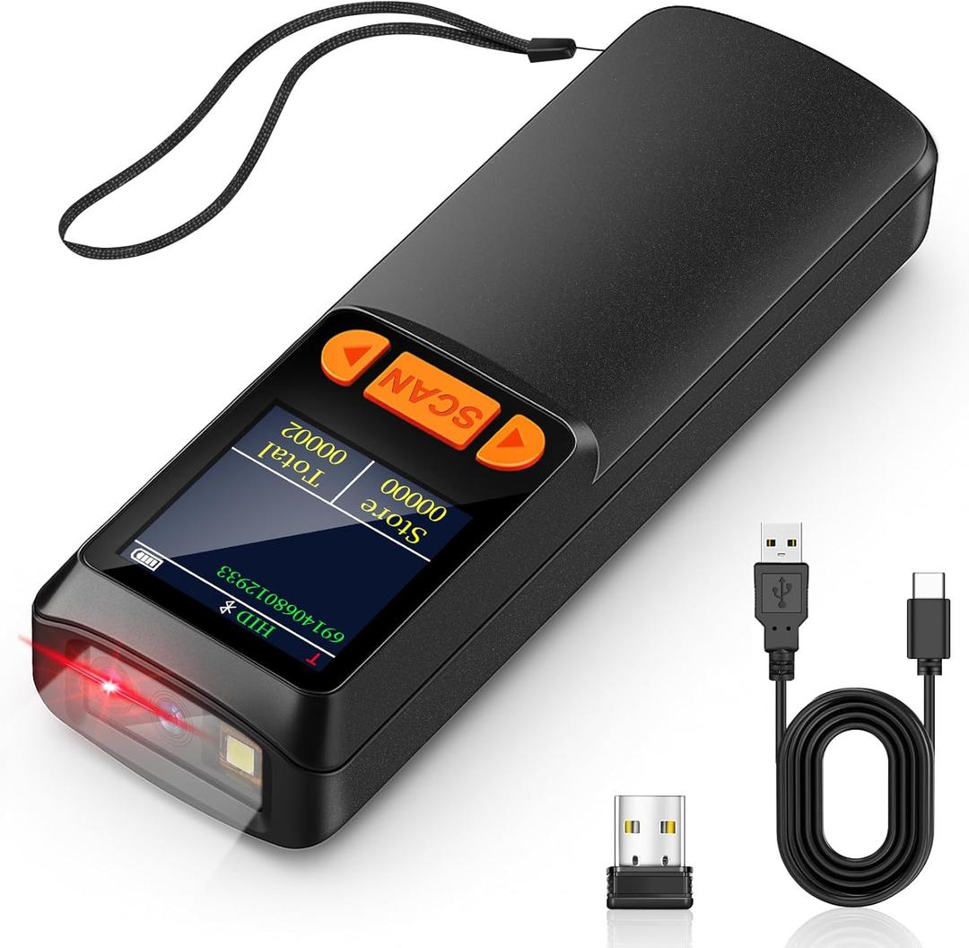KUIIYER Mini Bluetooth Barcode Scanner, Wireless 2D QR 1D Bar Code Scanners with LCD Screen Display & Setting Keypad & AI Voice, Small Portable Handheld Barcode Reader for Smart Phone, Computers & POS