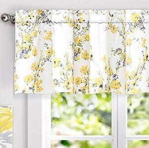 DriftAway Blossom Abstract Floral Ink Painting Lined Window Curtain Valance Rod Pocket 2 Layer 52 Inch by 18 Inch plus 2 Inch Header Yellow