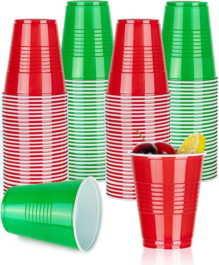 WELLIFE 50 Pack Christmas Party Cups - 12 oz Disposable Plastic Cups for New Year Party Supplies Christmas Cookie Exchanges, Santa Events (Seasonal Exclusive) (Green&Red)