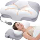 Inflatable Cervical Neck Pillow for Sleeping with Adjustable Support, Ergonomic Memory Foam Cloud Pillow, Neck Support Pillow for Back, Side & Stomach Sleepers, Posture Pillow with Ice Silk Pillowcase