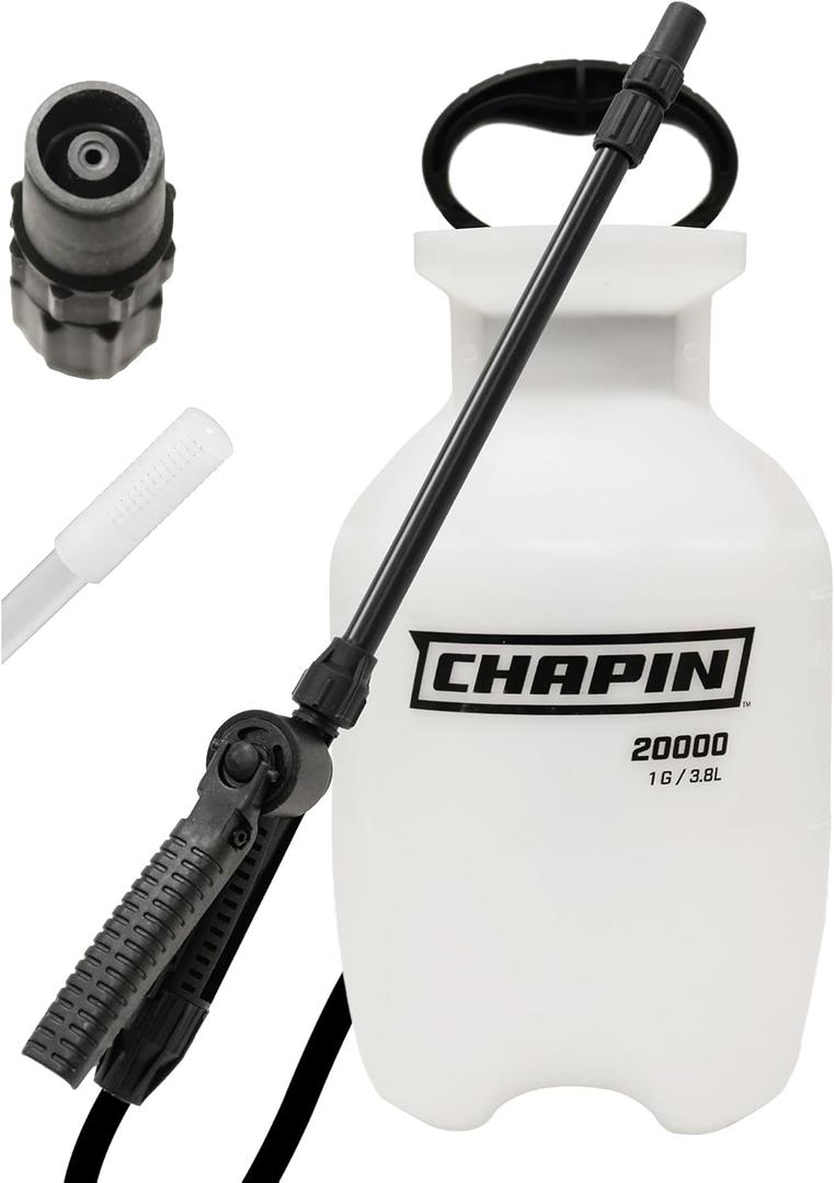 Chapin 20000 Made in USA 1 -Gallon Lawn and Garden Pump Pressured Sprayer, for Spraying Plants, Garden Watering, Weeds and Pests, Polypropylene, Translucent White (1 Gallon Sprayer)