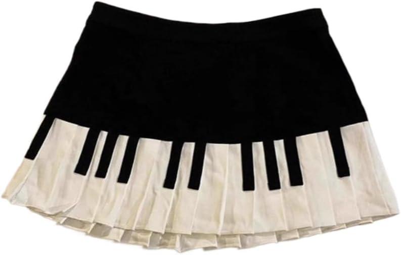 Piano Skirt Mini Skirts for Women High Waisted Whimsy Twee Skirt Y2k Harajuku Dark Coquette Aesthetic Grunge (Small, A-black-1)