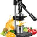 Cast Iron Juicer, Manual Citrus Press, Heavy-Duty Hand Press Fruit Squeezer with Detachable Stainless Steel Parts & Stable Base for Orange Lemon Lime Grapefruit, Home & Commercial Use, Black