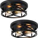 2-Light Flush Mount Ceiling Light Fixture, Farmhouse Ceiling Lights for Kitchen, Modern Black Close to Ceiling Light for Hallway Bedroom Balcony Porch Stairway, E26, (2 Pack) (10.8 inch)