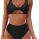 SUUKSESS Women Cutout Bikini Sets Push Up High Waisted Swimsuits 2 Piece (L 6-8, Black)