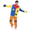 EraSpooky Adult Circus Clown Costume Colorful Suit Halloween Party Joker Role Play, XL