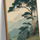 Framed Vintage Japanese Wall Art, Pine Tree Forest Canvas Print 16x24 Inch