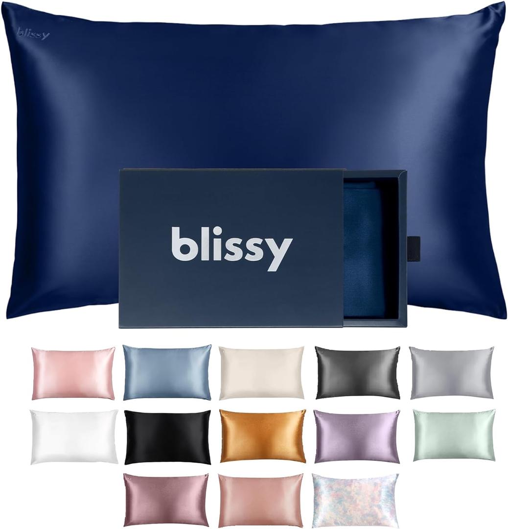 Blissy Silk Pillowcase - 100% Pure Mulberry Silk - 22 Momme 6A High-Grade Fibers - Silk Pillow Cover for Hair & Skin - Regular, Queen & King (Blue, King)