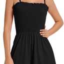 Nfsion Women Summer Casual Square Neck Rompers Sleeveless Spaghetti Strap Shorts Jumpsuit with Pockets Outfits Clothes (Black, XL)