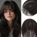 Hair Toppers for Women Real Human Hair, 360 3D Human Hair Toppers for Women with Thinning Hair Upgrade Middle Part Clip in Bangs (Dark Brown(Big Coverage), 12 Inch-3D-Wispy)