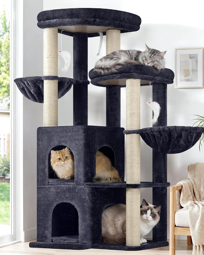 Globlazer Cat Tree Tower for Indoor Cats Large Adult, S63, Dark Grey