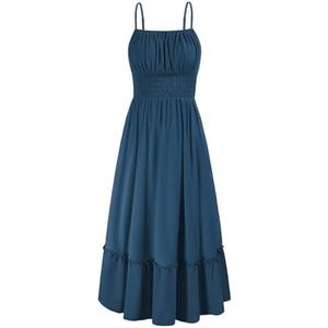 GRACE KARIN Womens 2025 Summer Dress Casual Sleeveless Spaghetti Strap Smocked Ruffle Beach Long Maxi Dress with Pockets- L