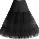 Bbonlinedress Women's 50s Petticoat Skirt Vintage Tutu Crinoline Underskirt 25" (Medium, Black)