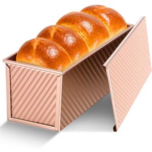 Pullman Loaf Pan with Lid, 13x4 inch, Premium 2.2LB Nonstick Sandwich Bread Loaf Pan for Homemade Sourdough Bread, Heavy Duty Carbon Steel Corrugated Toast Box with Cover for Baking, Bakeware