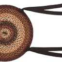 VHC Brands Beckham Round Seat Cushion Chair Pad, Red Black Tan, Jute Blend with Ties, 15x15 Inches