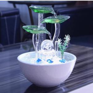 Ceramic Tabletop Desktop Modern Fountain with Ball for Indoor Table Desk Office and Home Decoration White