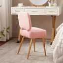 Updated Vanity Chair, Storage Ottoman with Folding Back & Gold-Toned Metal Legs, Ottoman Seat with Teddy Velvet for Dressing Room Living Room Bedroom, 16" x 12.5" Inch (Pink)