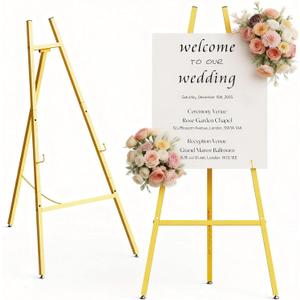 Gold Poster Easel Stand for Wedding Sign, Large Heavy Duty Welcome Wedding Sign Display 4-Tier Adjustableart Easel for Painting 1pcs