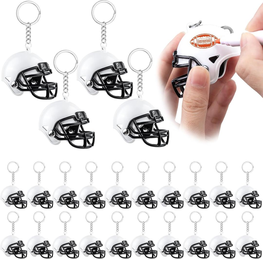 12PCS Mini Rugby Helmet Keychains White Football Helmets, Football Mini Helmets Keychain Charm Bulk for Party Souvenirs Craft Painting Footballs Gift DIY Decoration