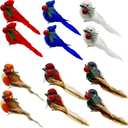 LWINGFLYER 12PCS Fake Birds Song Bird Clip on Ornaments for Christmas Tree Decoration, 4Inch Realistic Red Cardinal Blue Birds White Doves Finches Chickadees Sparrow with Red Berries