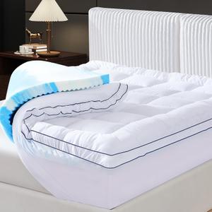 Queen Dual Layer 4 Inch Memory Foam Mattress Topper, Relax Body, Relieve Pain and Aid Sleep. 2 Inch Fluffy Pillow Top Queen Mattress Topper and 2 Inch Cooling Gel Memory Foam, 2X Support (Queen(80"X60"X4"))