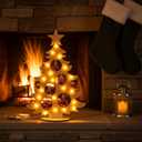 Geelin 12 Inch Christmas Tree Table Decor with Lights and Red Ball Wooden Xmas Tabletop Centerpiece Tree Statue Decoration for Xmas Winter Gift Fireplace Mantle Shelf Desktop Home