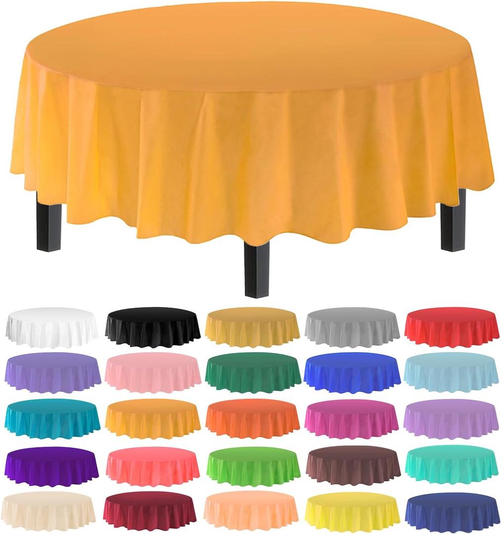 allgala Premium Plastic Table Cover Medium Weight Disposable Tablecloth-12PK Round 84"-Yellow-Waterproof, Stain-Resistent, Easy Clean-Up for Parties, Events, Gathrings and Everyday Use- TC58513