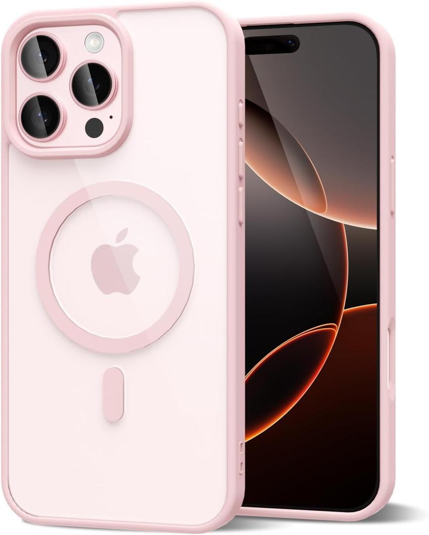 oakxco for iPhone 16 Pro Case Clear Magnetic Compatible with Magsafe, Cute Thin Slim Transparent Non-Yellowing TPU Bumper, Hard Shell & Soft Silicone Mag Safe Phone Case for Women, Light Pink
